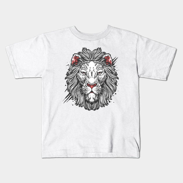 Lion white Kids T-Shirt by phsycartwork